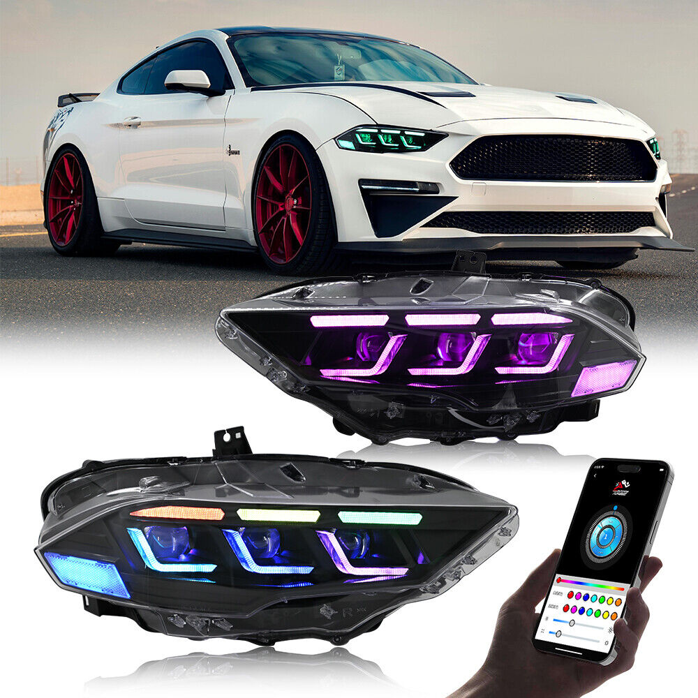 2018-2023 Ford Mustang RGB FLOW SERIES Tri-Beam LED DRL Projector Headlights