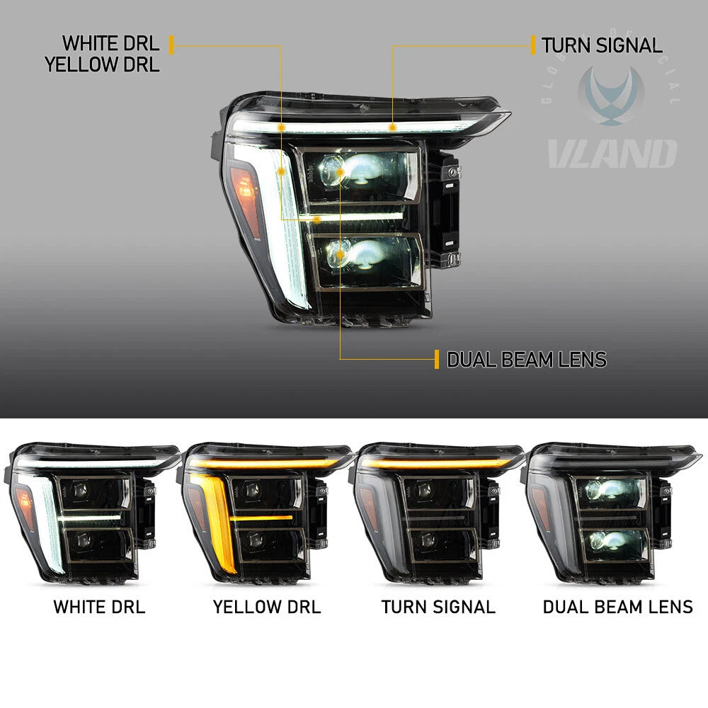 21-23 Ford F150 24+ Style White/Amber LED DRL Headlights