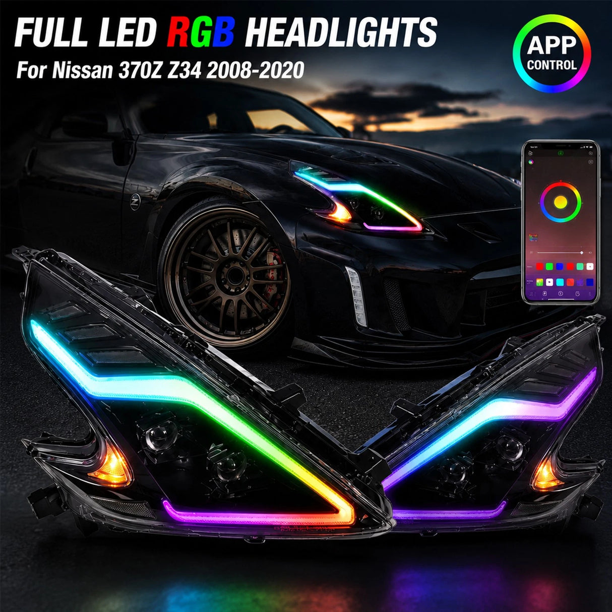 2009-2020 Nissan 370Z Z34 RGB LED DRL Headlights