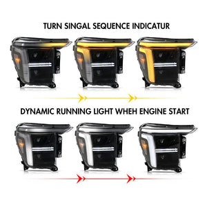 2021-2023 Ford F150/Raptor White/Amber LED DRL Headlights - 2024+ Style