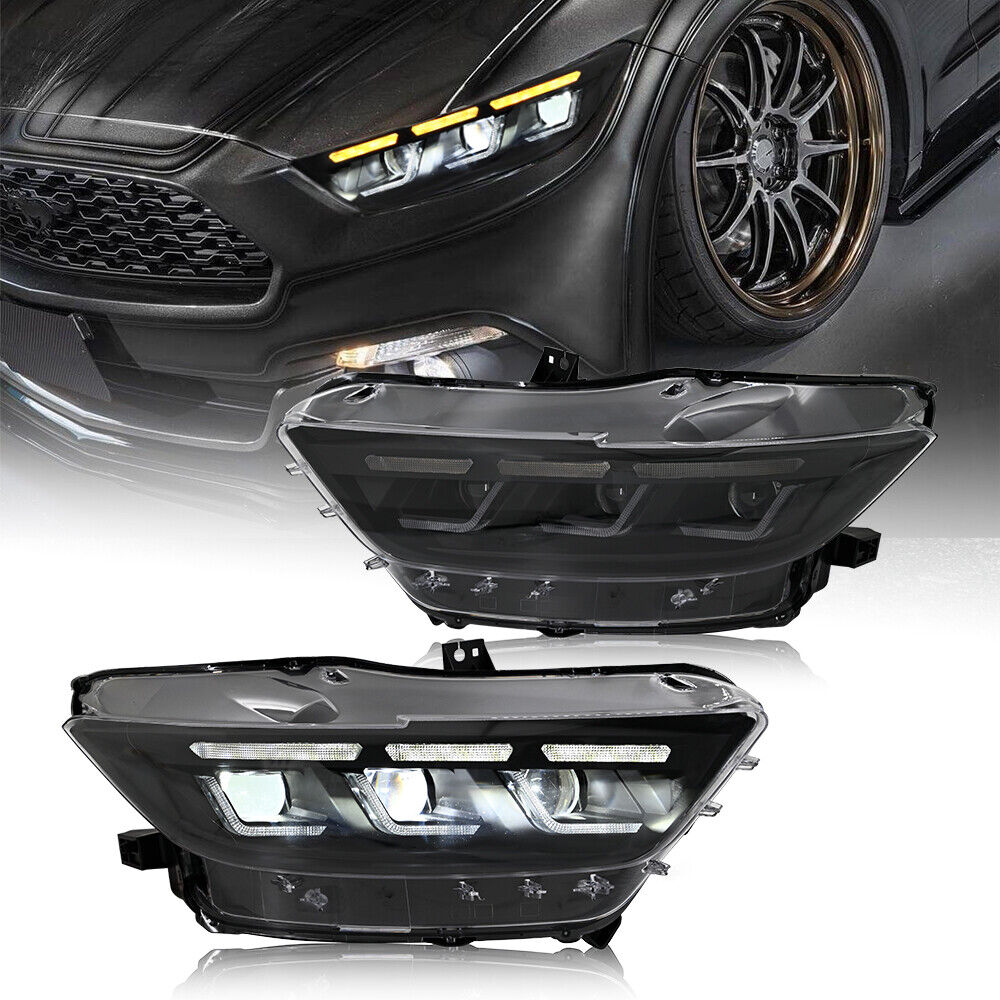 2015-2017 Ford Mustang ANIMATED SCANNING Tri-Beam LED DRL Projector Headlights