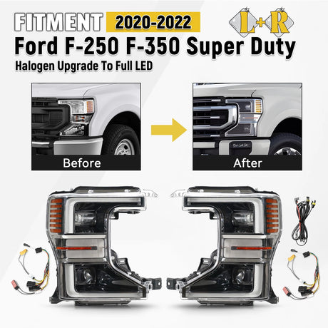 2020-2022 Ford F250 Super Duty Halogen to LED Headlights + Conversion Harness Kit - AutoLEDTech.com