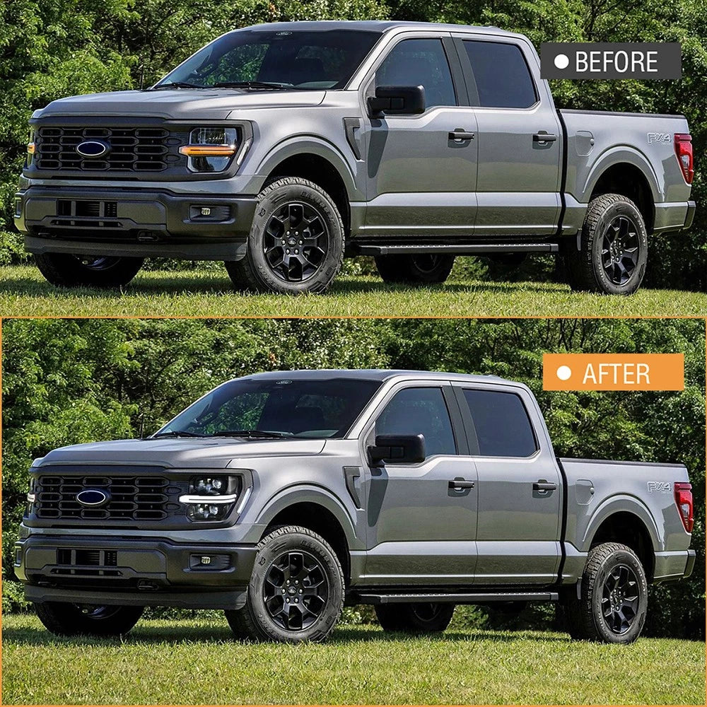 2024-2026 Ford F150 White + Amber LED DRL Projector Headlights (STX XLT XL) - AutoLEDTech.com