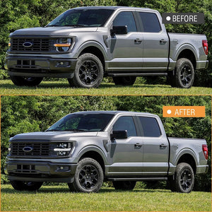 2024-2026 Ford F150 White + Amber LED DRL Projector Headlights (STX XLT XL) - AutoLEDTech.com