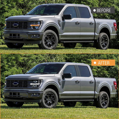 2024-2026 Ford F150 White + Amber LED DRL Projector Headlights (STX XLT XL) - AutoLEDTech.com