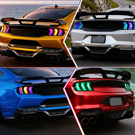 2024-2026+ Ford Mustang S650 RGB Flow Smoked Clear LED Tail Lights - AutoLEDTech.com