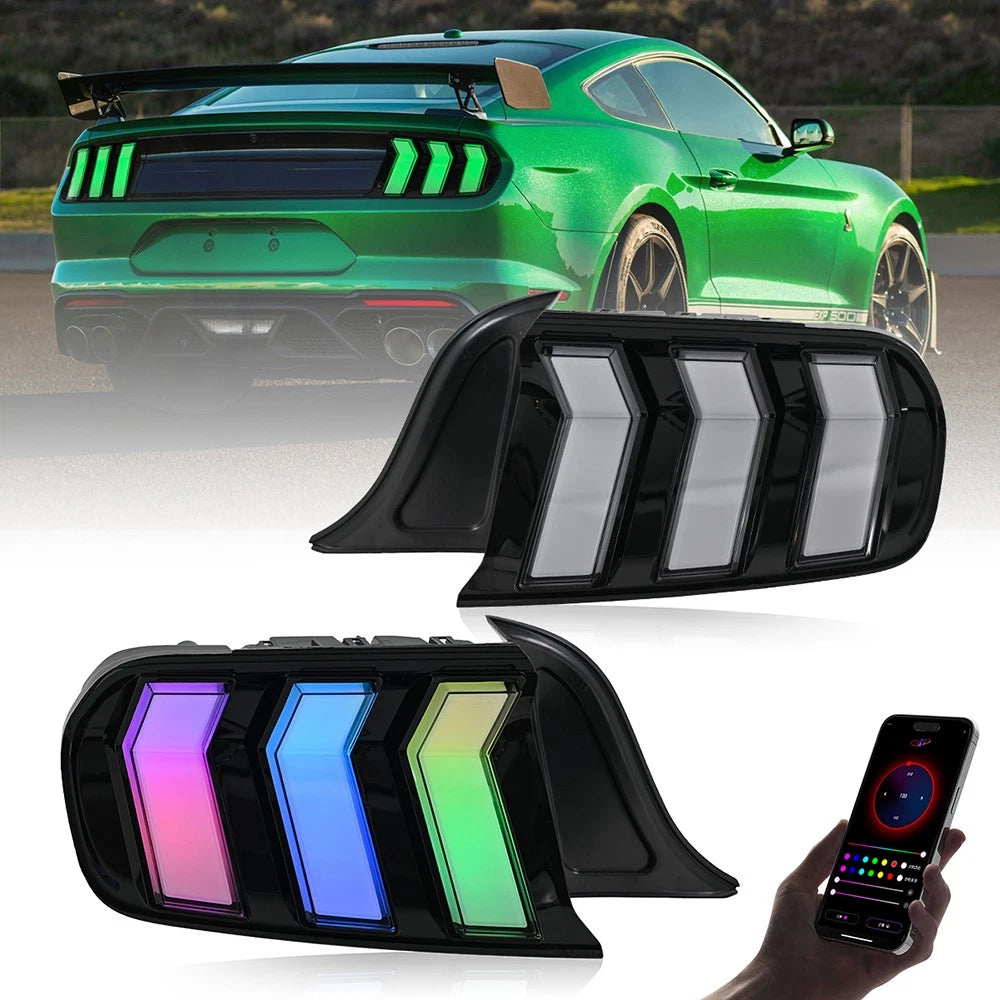 2015-2023 Ford Mustang S550 RGB Flow Smoked Clear LED Tail Lights