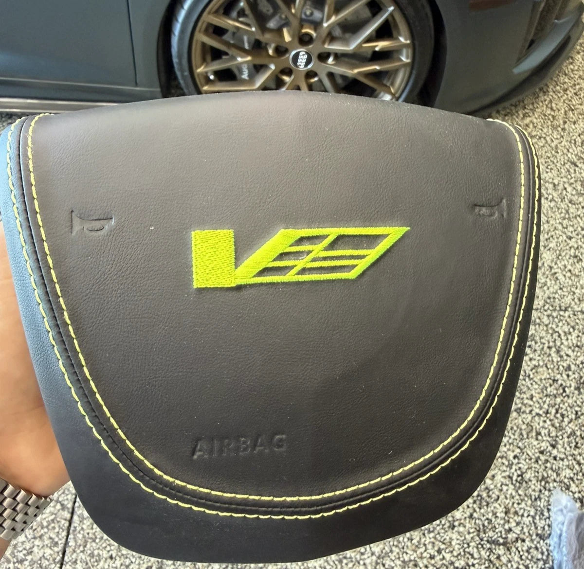 2009-2015 Cadillac CTS-V V2 Black/Lime Green Leather Airbag Cover - IN STOCK