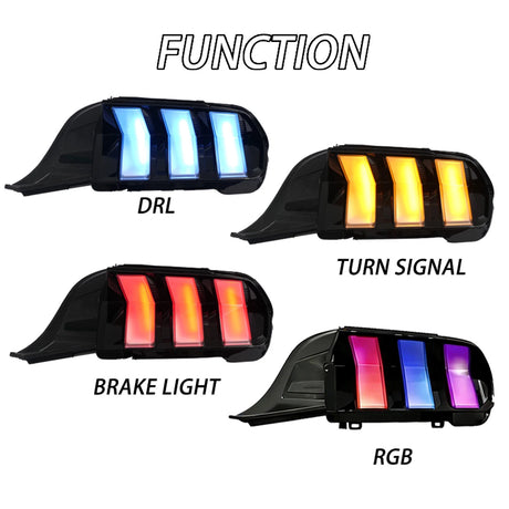 2024-2026+ Ford Mustang S650 RGB Flow Smoked Clear LED Tail Lights - AutoLEDTech.com