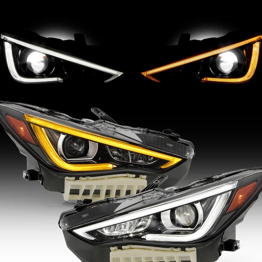 2017-2022 Infiniti Q60 RGBW Flow Series LED DRL Prebuilt Custom Headlights