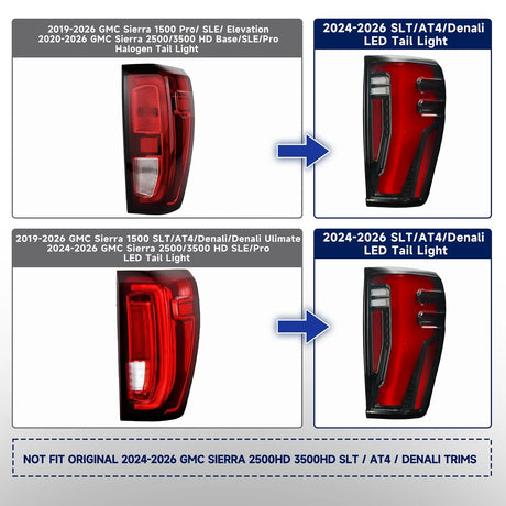 2019-2026 GMC Sierra 2024+ HD Style LED Tail Lights - AutoLEDTech.com