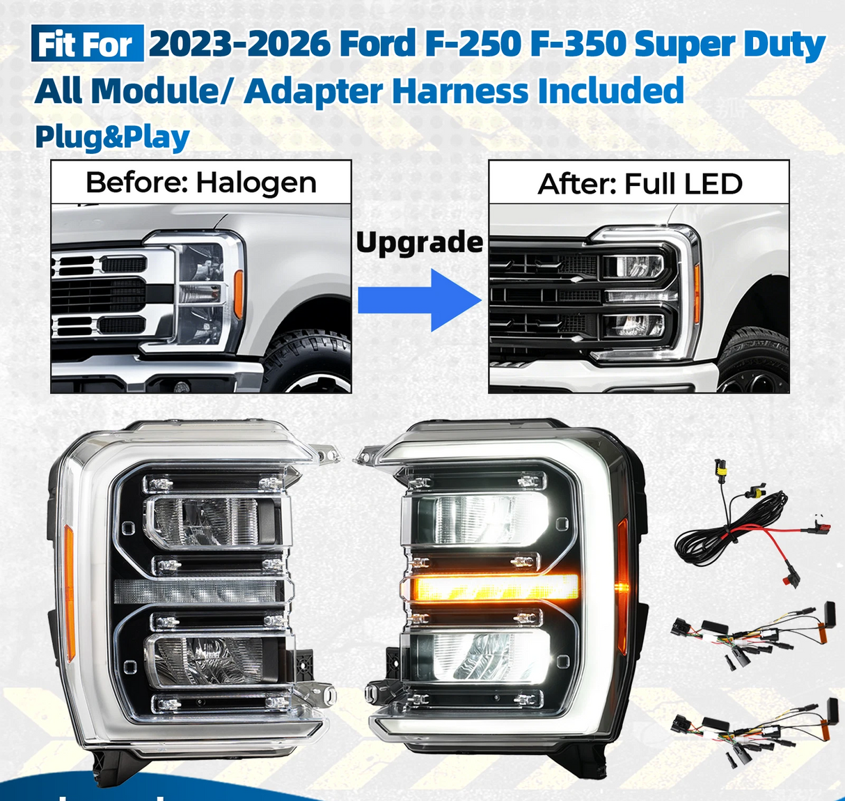 2023-2027+ Ford Super Duty Halogen to LED Headlight Conversion + Harness Kit - AutoLEDTech.com