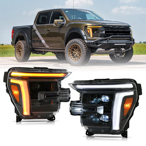 2024-2026 Ford F150 + Raptor White/Amber LED Projector Headlights - AutoLEDTech.com