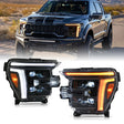 2024-2026 Ford F150 + Raptor White/Amber LED Projector Headlights - AutoLEDTech.com