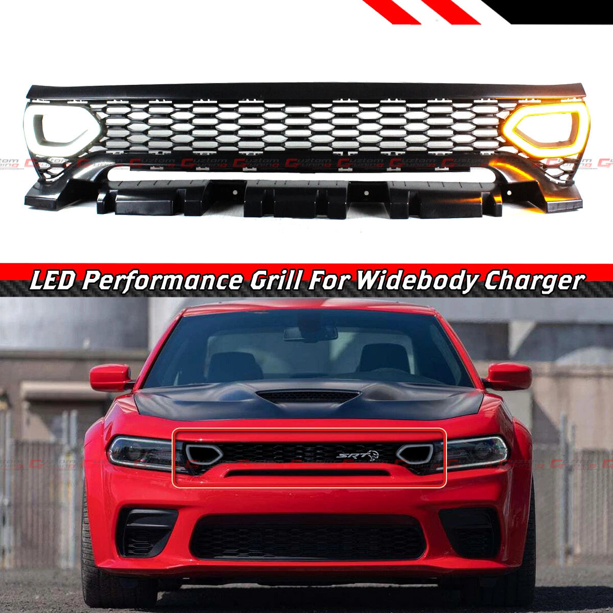 2015-2023 Dodge Charger Switchback White/Amber LED Scatpack Snorkel Grill Assembly - AutoLEDTech.com