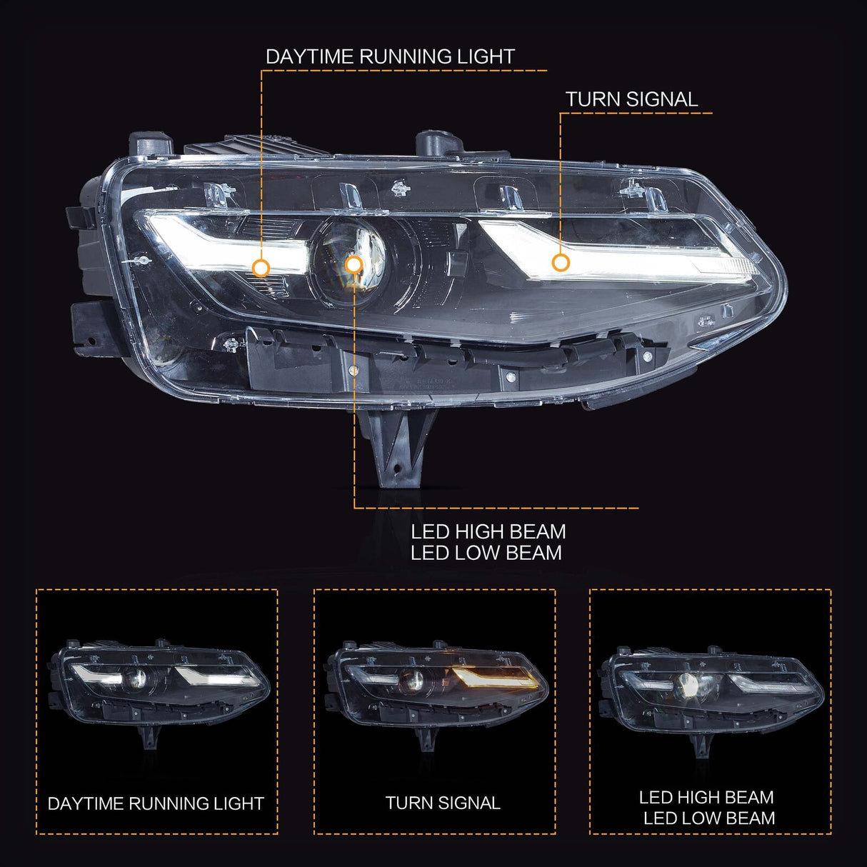 2019-2024 Chevrolet Camaro LS LT LED DRL Replacement Left Right Headlight Assemblies