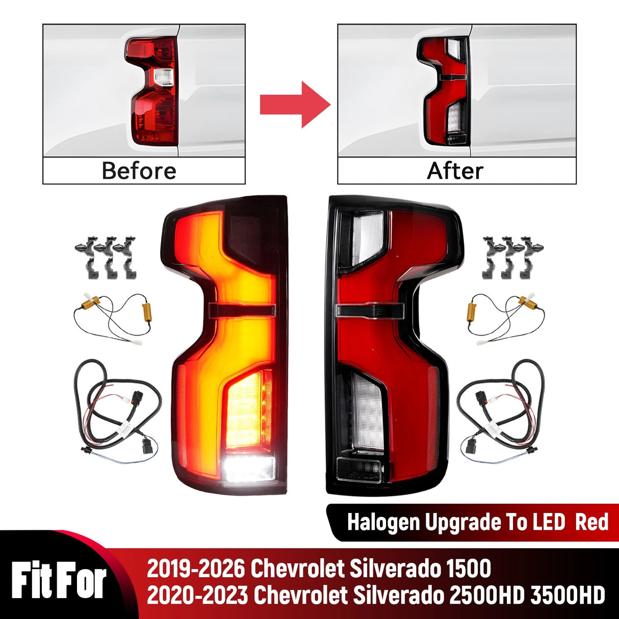 2019-2026 Chevy Silverado 23+ Style Halogen to LED Upgrade Tail Lights - AutoLEDTech.com