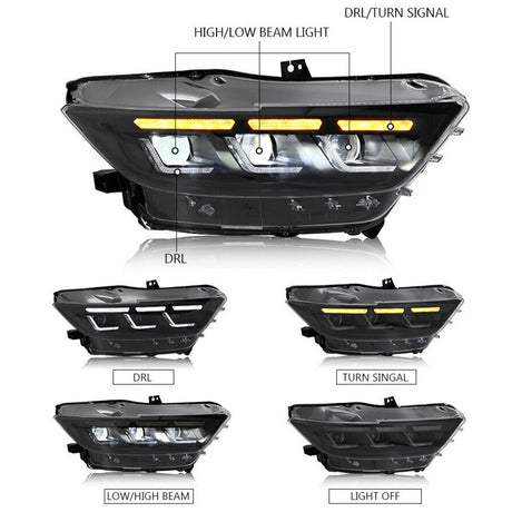 2015-2017 Ford Mustang ANIMATED SCANNING Tri-Beam LED DRL Projector Headlights