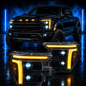 2024-2027+ Ford F150 & Raptor White/Amber LED Projector Headlights