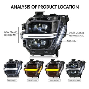 2024-2026 Ford F150 White + Amber LED DRL Projector Headlights (STX XLT XL) - AutoLEDTech.com