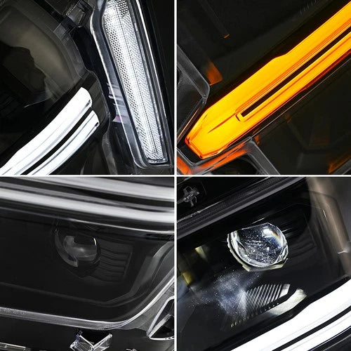 2024-2026 Ford F150 White + Amber LED DRL Projector Headlights (STX XLT XL) - AutoLEDTech.com