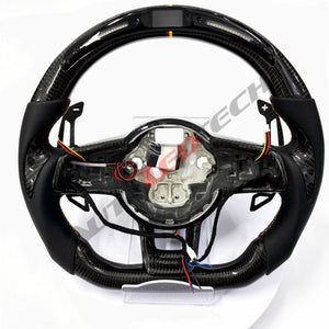VW Golf MK7 magnetic paddle shifters installed on carbon fiber LED steering wheel