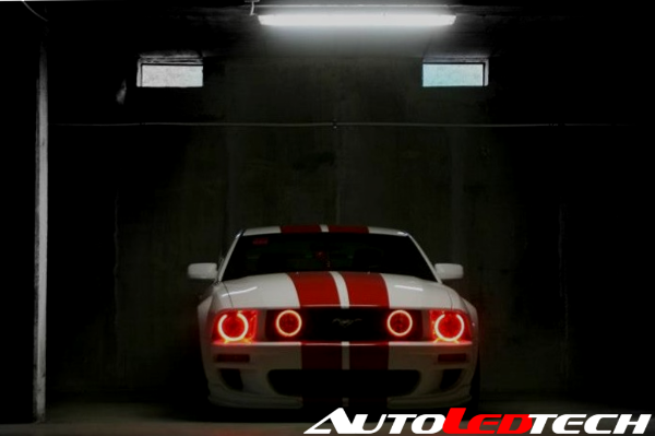 2005-2009 Ford Mustang RGBW Color-Chasing LED Halo Kit LED headlight kit AutoLEDTech Oracle Lighting Trendz Flow Series RGBHaloKits OneUpLighting Morimoto