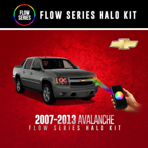 2007-2013 Chevrolet Avalanche RGBW Color-Chasing LED Halo Kit LED headlight kit AutoLEDTech Oracle Lighting Trendz Flow Series RGBHaloKits OneUpLighting Morimoto
