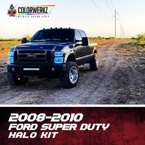 2008-2010 Ford F250 F350 Super Duty Color-Chasing Halo Kit LED headlight kit AutoLEDTech Oracle Lighting Trendz Flow Series RGBHaloKits OneUpLighting Morimoto