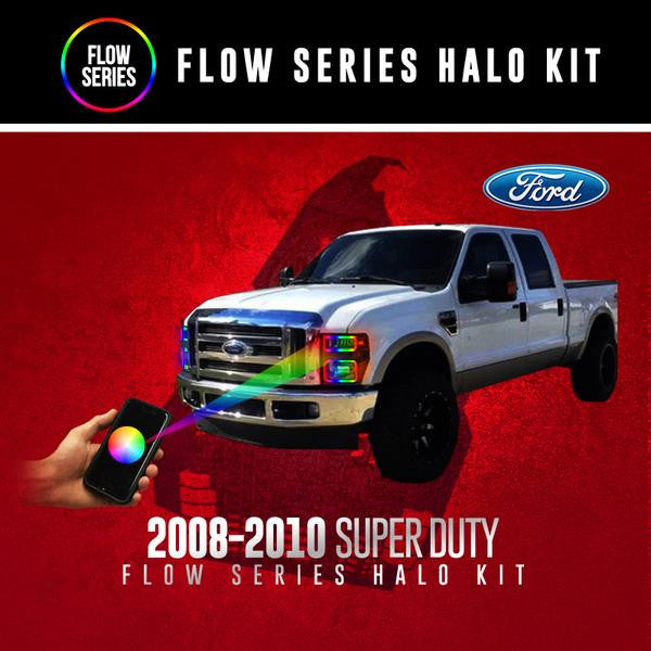 2008-2010 Ford F250 F350 Super Duty Color-Chasing Halo Kit LED headlight kit AutoLEDTech Oracle Lighting Trendz Flow Series RGBHaloKits OneUpLighting Morimoto