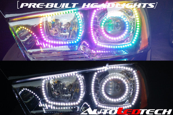 2011-2014 Dodge Charger RGBW Color-Chasing LED Halo OEM Projector Headlights (Flow Series) LED headlight kit AutoLEDTech Oracle Lighting Trendz Flow Series RGBHaloKits OneUpLighting Morimoto