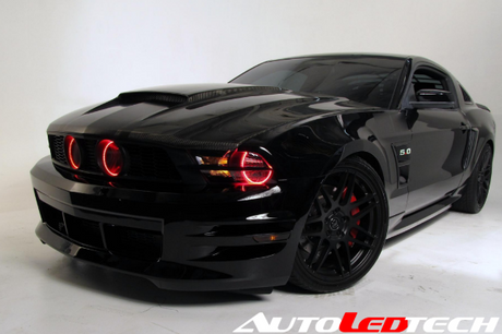2010-2012 Ford Mustang RGBW Color-Chasing LED Halo Kit (Halogen Models) LED headlight kit AutoLEDTech Oracle Lighting Trendz Flow Series RGBHaloKits OneUpLighting Morimoto