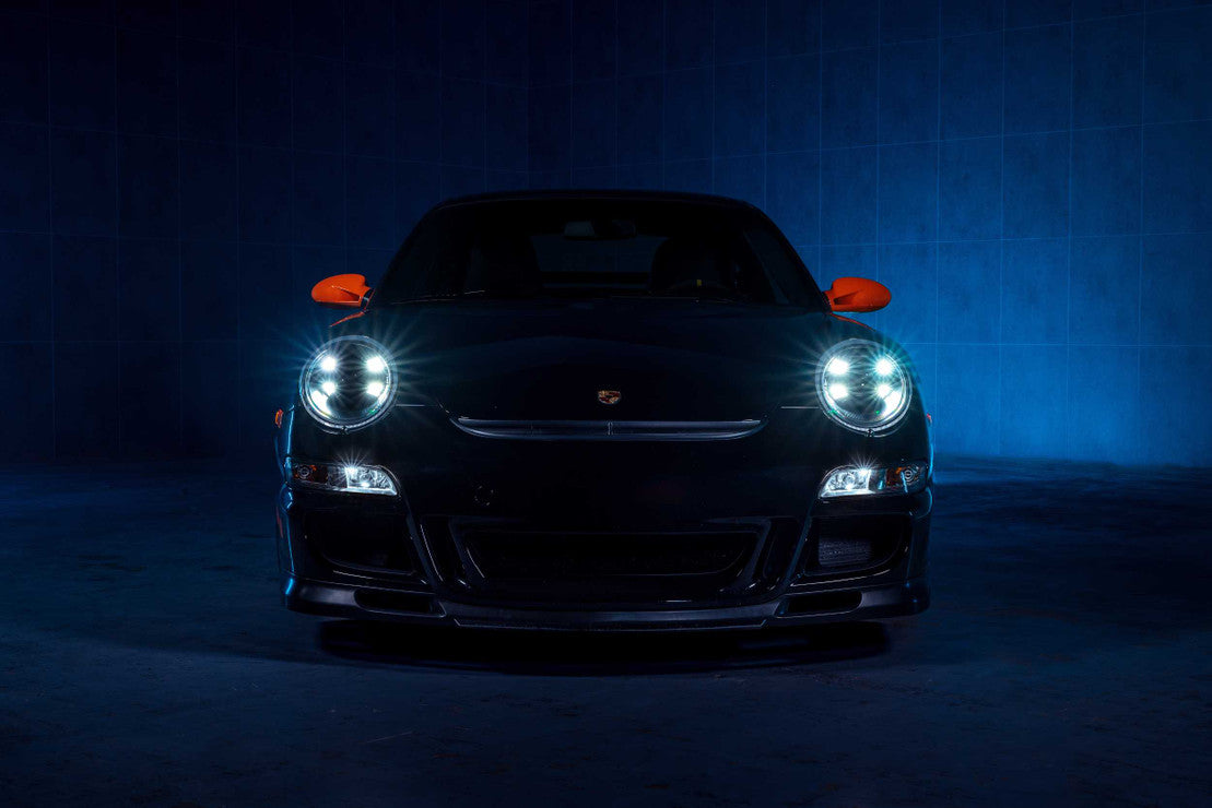 ヘッドライト Black 05-09 Porsche 911 997.1 Carrera LED DRL Projector Headlights Fit Halogen ブラック05-09ポルシェ911 997.1カレラLED DRLプロジェクターヘッドライトフィットハロゲン