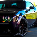 2015-2023 Dodge Challenger RGBW Color-Chasing LED Halo DRL Prebuilt Headlights (Flow Series) LED headlight kit AutoLEDTech Oracle Lighting Trendz Flow Series RGBHaloKits OneUpLighting Morimoto