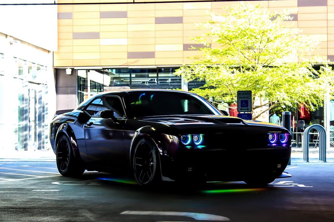 2015-2023 Dodge Challenger RGBW Color-Chasing LED Halo DRL Prebuilt Headlights (Flow Series) LED headlight kit AutoLEDTech Oracle Lighting Trendz Flow Series RGBHaloKits OneUpLighting Morimoto