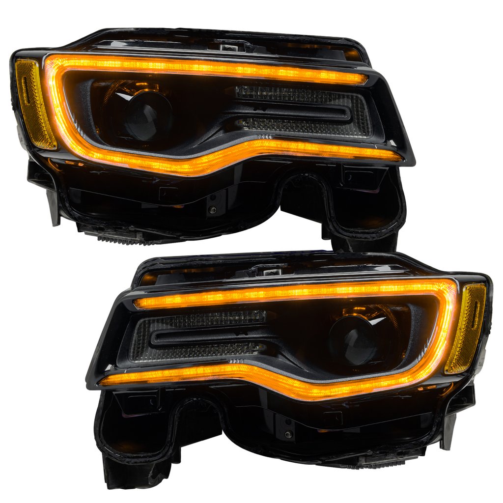 2011-2021 Jeep Grand Cherokee WK2 RGBW Color-Chasing LED DRL Replacement Headlights - Halogen to LED DRL HID Conversion LED headlight kit AutoLEDTech Oracle Lighting Trendz Flow Series RGBHaloKits OneUpLighting Morimoto