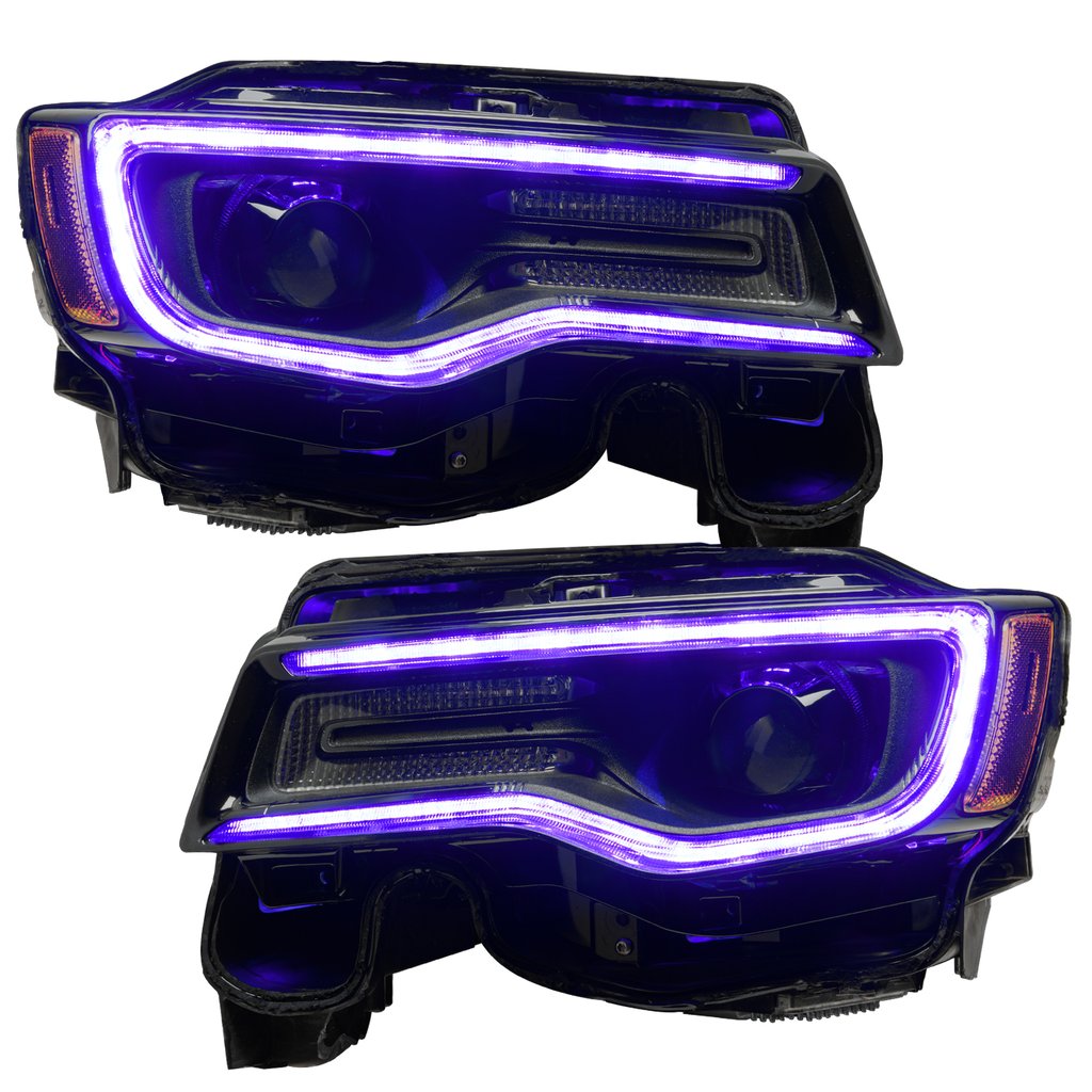 2011-2021 Jeep Grand Cherokee WK2 RGBW Color-Chasing LED DRL Replacement Headlights - Halogen to LED DRL HID Conversion LED headlight kit AutoLEDTech Oracle Lighting Trendz Flow Series RGBHaloKits OneUpLighting Morimoto