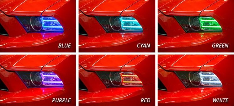 2011-2014 Ford Mustang RGBW +A LED DRL Boards LED headlight kit AutoLEDTech Oracle Lighting Trendz Flow Series RGBHaloKits OneUpLighting Morimoto