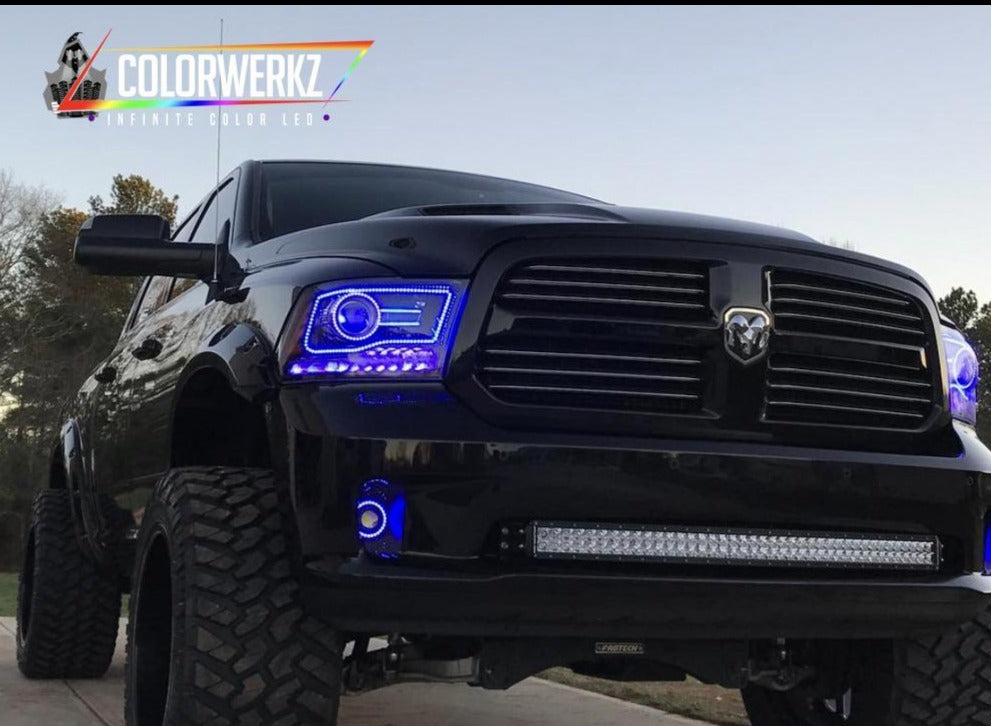 2013-2018 Dodge Ram 1500 2500 RGBW Color-Chasing LED Halo Kit (Projector Outline) LED headlight kit AutoLEDTech Oracle Lighting Trendz Flow Series RGBHaloKits OneUpLighting Morimoto