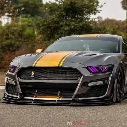 2015-2020 Ford Mustang RGBW Color-Chasing LED DRL Halo Prebuilt Headlights (Flow Series) LED headlight kit AutoLEDTech Oracle Lighting Trendz Flow Series RGBHaloKits OneUpLighting Morimoto