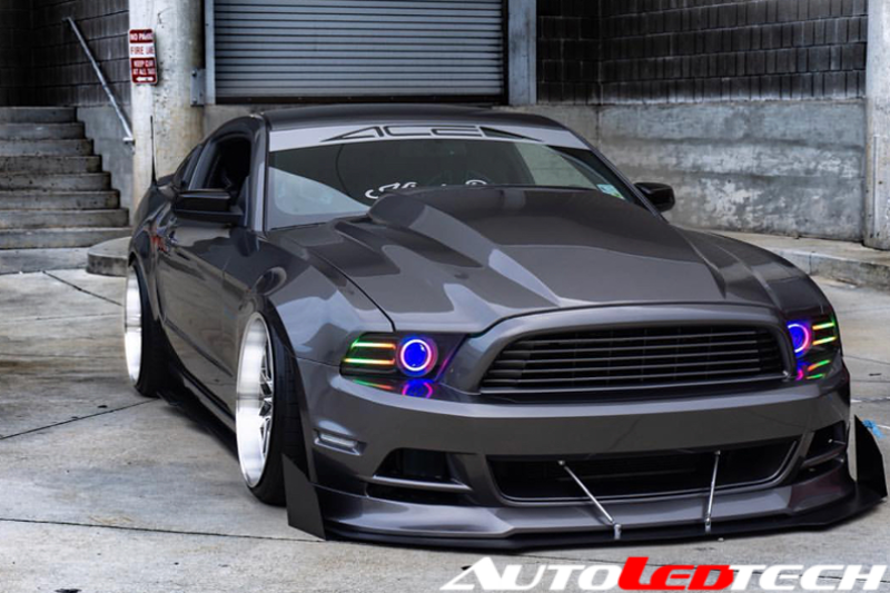 2011-2014 Ford Mustang RGBW Color-Chasing LED Halo Kit LED headlight kit AutoLEDTech Oracle Lighting Trendz Flow Series RGBHaloKits OneUpLighting Morimoto