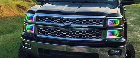 2014-2015 Chevrolet Silverado RGBW Color-Chasing LED Halo Kit (Halogen) LED headlight kit AutoLEDTech Oracle Lighting Trendz Flow Series RGBHaloKits OneUpLighting Morimoto