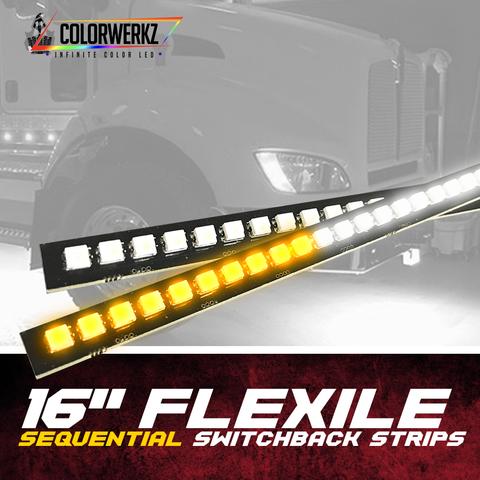 16" Flexible Sequential Switchback White Amber LED Strips LED headlight kit AutoLEDTech Oracle Lighting Trendz Flow Series RGBHaloKits OneUpLighting Morimoto