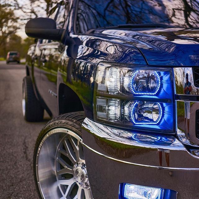 2007-2013 Chevrolet Silverado RGBW Color-Chasing LED Halo Kit LED headlight kit AutoLEDTech Oracle Lighting Trendz Flow Series RGBHaloKits OneUpLighting Morimoto