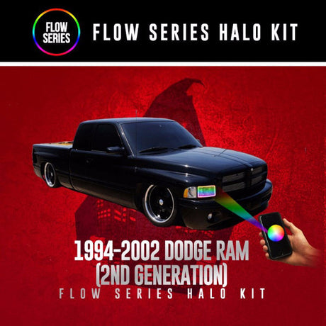 1994-2002 Dodge Ram RGBW Color-Chasing LED Halo Kit LED headlight kit AutoLEDTech Oracle Lighting Trendz Flow Series RGBHaloKits OneUpLighting Morimoto