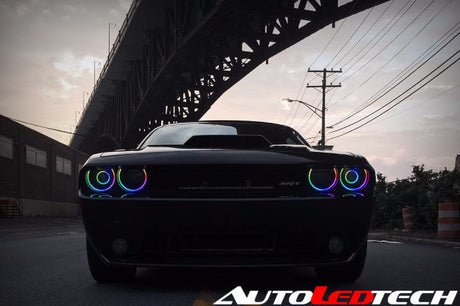 2008-2014 Dodge Challenger WATERPROOF RGBW Color-Chasing Exterior LED Easy Install Halo Kit (Flow Series) LED headlight kit AutoLEDTech Oracle Lighting Trendz Flow Series RGBHaloKits OneUpLighting Morimoto