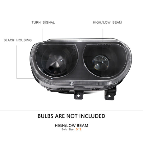 2008-2014 Dodge Challenger RGBW Color-Chasing LED Halo Prebuilt Projector Headlights (Flow Series) - AutoLEDTech.com