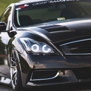 2008-2015 Infiniti G37/Q60 Coupe RGBW Color-Chasing LED Halo Prebuilt Headlights (Flow Series) LED headlight kit AutoLEDTech Oracle Lighting Trendz Flow Series RGBHaloKits OneUpLighting Morimoto
