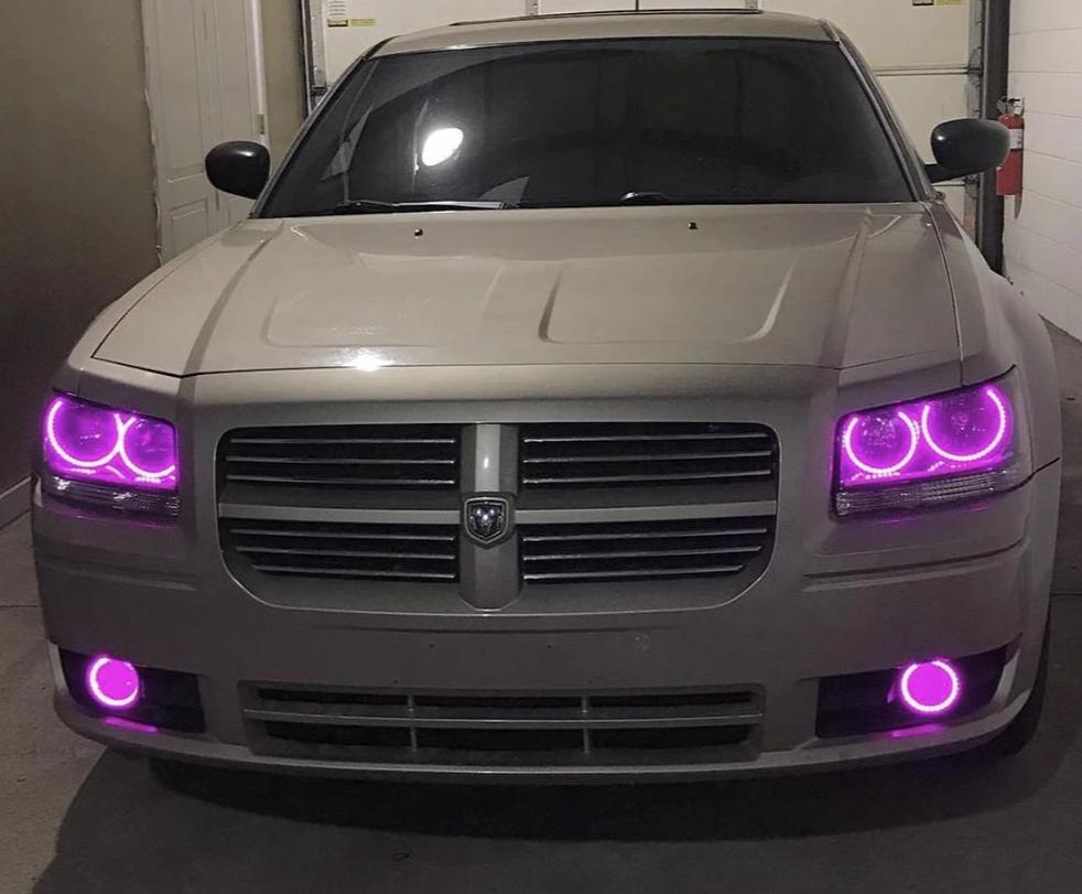 2005-2008 Dodge Magnum RGBW Color-Chasing LED Halo Kit LED headlight kit AutoLEDTech Oracle Lighting Trendz Flow Series RGBHaloKits OneUpLighting Morimoto