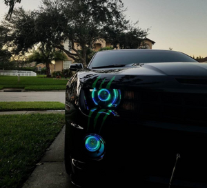 2010-2015 Chevrolet Camaro RS/SS/ZL1 RGBW Color-Chasing LED Prebuilt Halo Headlights - (Flow Series) LED headlight kit AutoLEDTech Oracle Lighting Trendz Flow Series RGBHaloKits OneUpLighting Morimoto